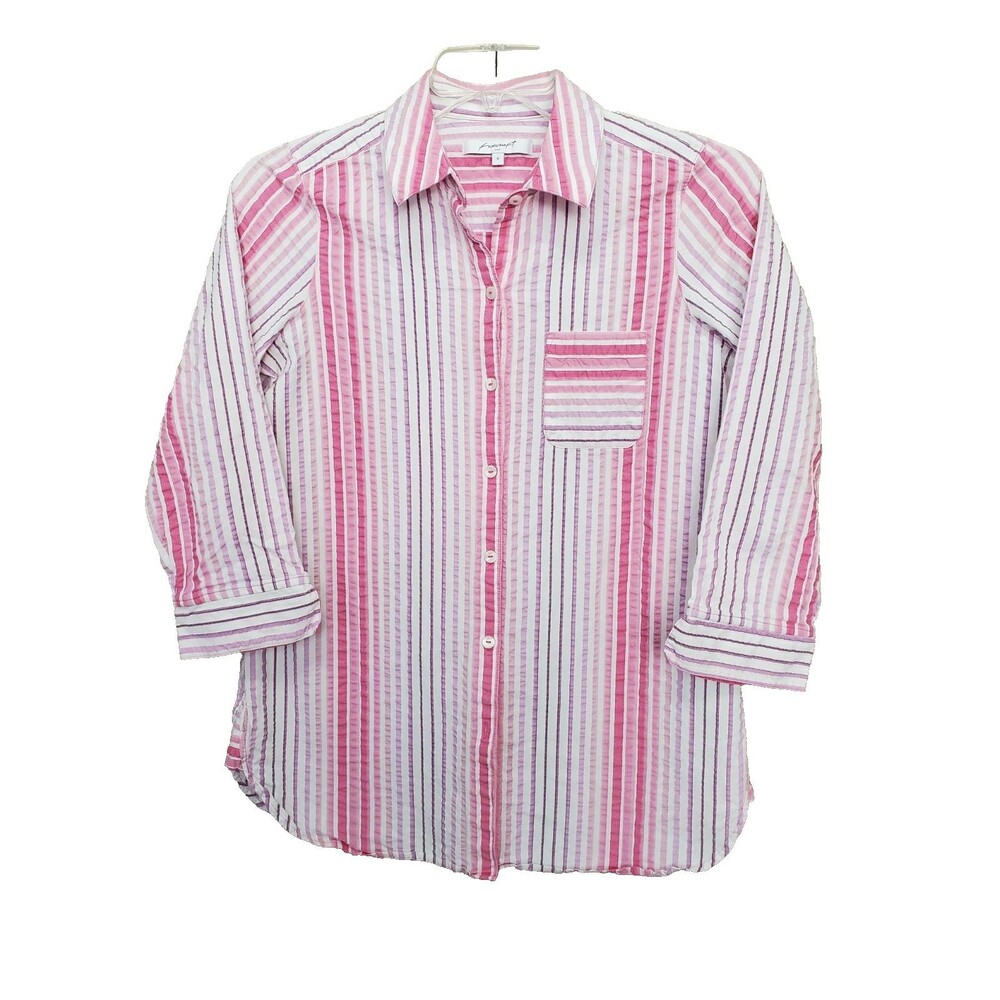Foxcroft Textured Multicolor Stripe 3/4 Sleeve Button-Up Shirt Size 8